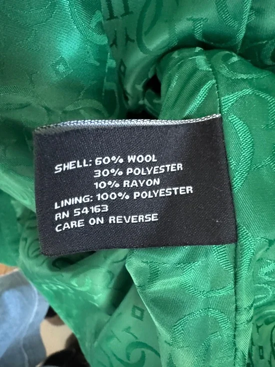 Guess Emerald Green Double-Breasted Pea Coat with Gold Buttons. Size M - Picture 7 of 7